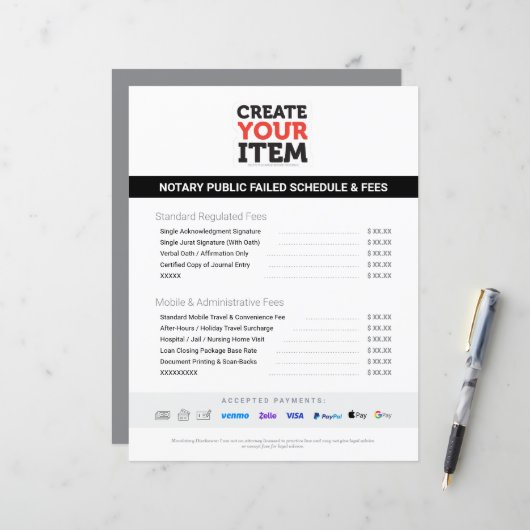 カスタムモバイル公証人料金表価格リスト (正面/裏面インサイチュ)