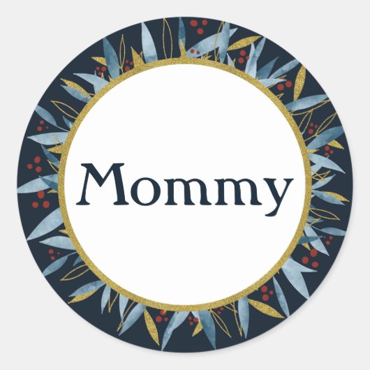 カスタムモミー丸いフレームとブランチブーケ ラウンドシール (正面)