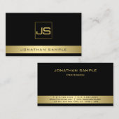 カスタムモモダンノグラム黒と金ゴールド 名刺 (正面/裏面)