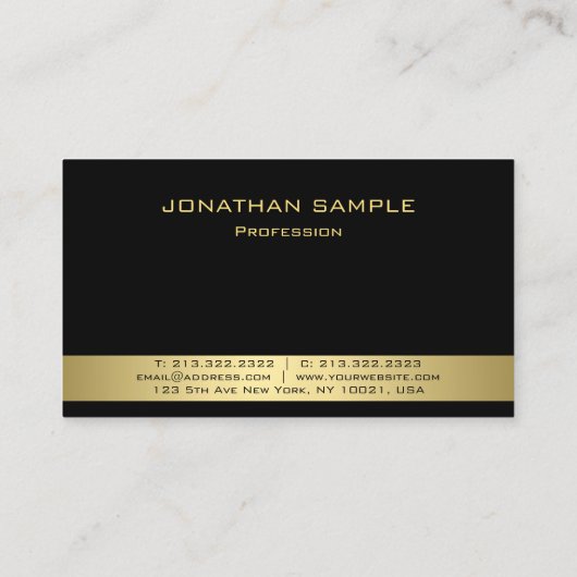 カスタムモモダンノグラム黒と金ゴールド 名刺 (裏面)