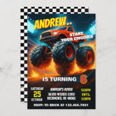 カスタムモンスタートラックカーバースデーパーティー 招待状 (正面/裏面)