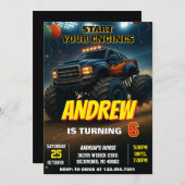 カスタムモンスタートラックカーボーイズバースデーパーティー 招待状 (正面/裏面)