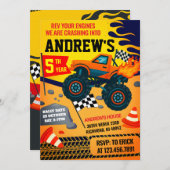 カスタムモンスタートラックジャムキッズパーティー誕生日 招待状 (正面/裏面)