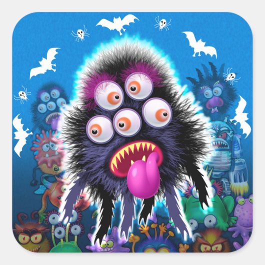 カスタムモンスターハロウィンステッカー。 スクエアシール (正面)