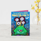 カスタムモンスターハローウィンパーティ招待状 – ボグワンプ！ カード (黄色い花)