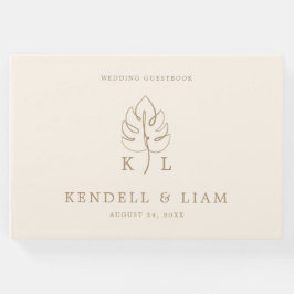 カスタムモンステラ結婚モノグラムのロゴ ゲストブック