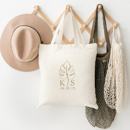 カスタムモンステラ結婚モノグラムのロゴ トートバッグ