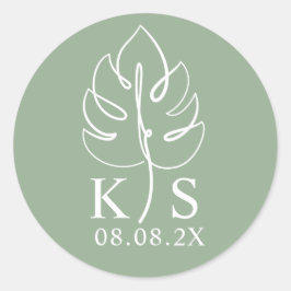 カスタムモンステラ結婚モノグラムのロゴ ラウンドシール