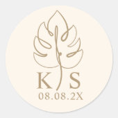 カスタムモンステラ結婚モノグラムのロゴ ラウンドシール (正面)