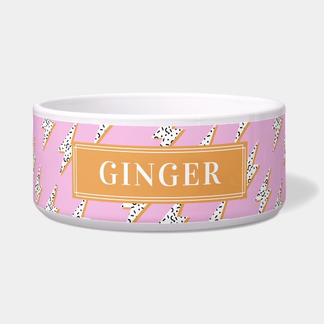カスタムユアドッグネームピンク稲妻ボルトサンダー ボウル (正面)