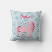 カスタムユニコーンピンクかわいい女の子クリスマススノーフレーク クッション (正面)