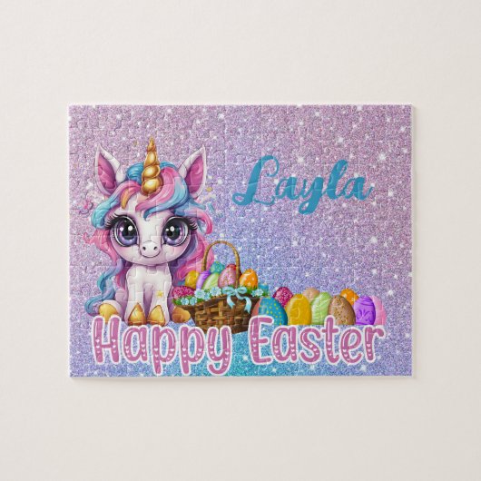 カスタムユニコーン子供の名前イースターパズル ジグソーパズル (横)