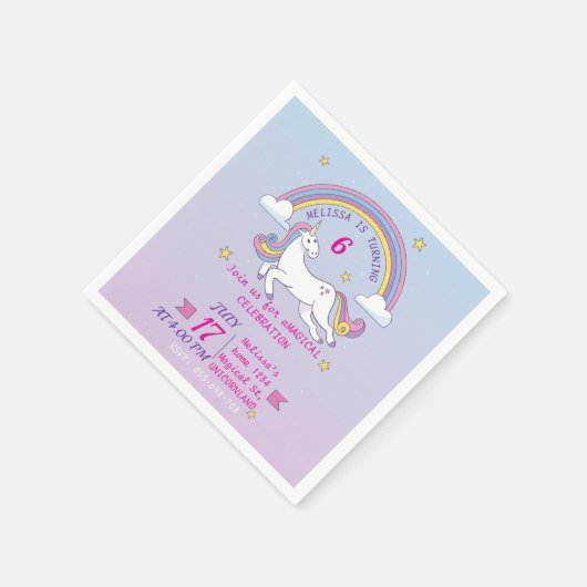 カスタムユニコーン誕生日パーティーナプキンス編集可能 スタンダードカクテルナプキン (角)