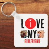 カスタムユニーク2枚の写真コラージュ私は彼女を愛する キーホルダー (正面)