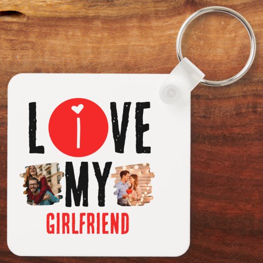カスタムユニーク2枚の写真コラージュ私は彼女を愛する キーホルダー (裏面)