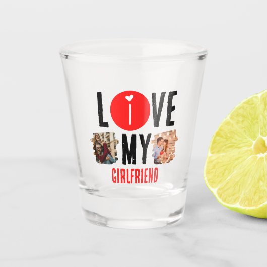 カスタムユニーク2枚の写真コラージュ私は彼女を愛する ショットグラス (正面)