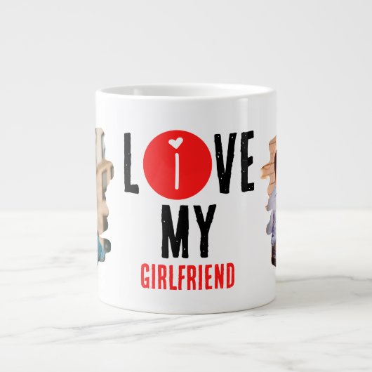 カスタムユニーク2枚の写真コラージュ私は彼女を愛する ジャンボコーヒーマグカップ (正面)