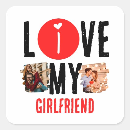 カスタムユニーク2枚の写真コラージュ私は彼女を愛する スクエアシール (正面)