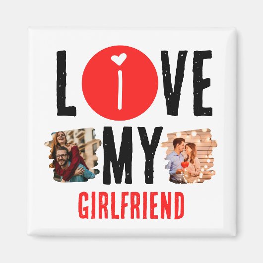 カスタムユニーク2枚の写真コラージュ私は彼女を愛する マグネット (正面)