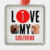 カスタムユニーク2枚の写真コラージュ私は彼女を愛する メタルオーナメント (正面)