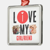 カスタムユニーク2枚の写真コラージュ私は彼女を愛する メタルオーナメント (左)