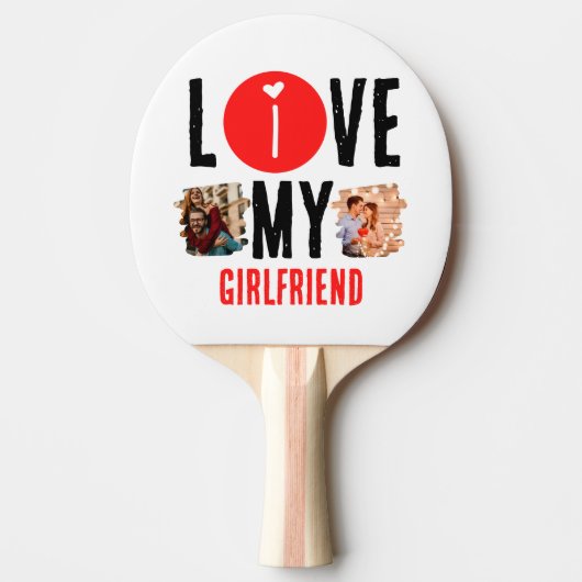 カスタムユニーク2枚の写真コラージュ私は彼女を愛する 卓球ラケット (正面)