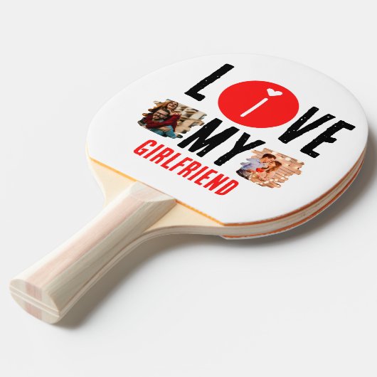 カスタムユニーク2枚の写真コラージュ私は彼女を愛する 卓球ラケット (正面アングル)