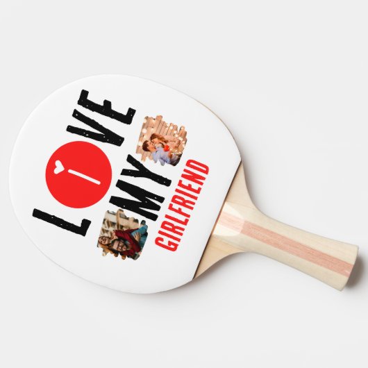 カスタムユニーク2枚の写真コラージュ私は彼女を愛する 卓球ラケット (横)