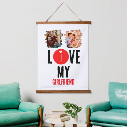 カスタムユニーク2枚の写真コラージュ私は彼女を愛する 吊り下げ型タペストリー (リビング)