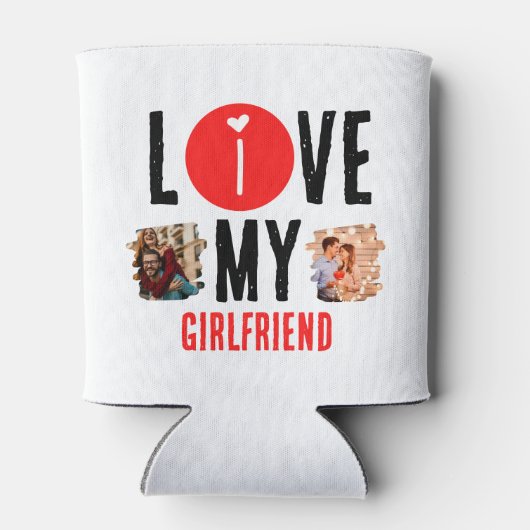 カスタムユニーク2枚の写真コラージュ私は彼女を愛する 缶クーラー (裏面)