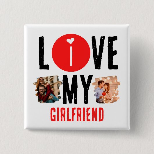 カスタムユニーク2枚の写真コラージュ私は彼女を愛する 缶バッジ (正面)