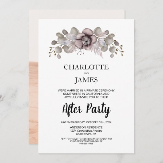 カスタムユーカリフローラの結婚後パーティー 招待状 (正面/裏面)