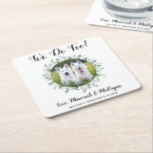 カスタムユーカリ犬の写真ペットの結婚 スクエアペーパーコースター (アングル)