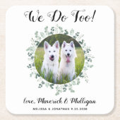 カスタムユーカリ犬の写真ペットの結婚 スクエアペーパーコースター (正面)