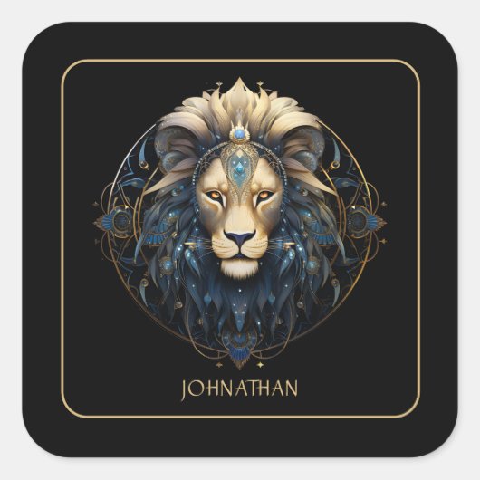 カスタムライオン〔占星術の〕十二宮図シンボルコズミックブラック金ゴールドレオ スクエアシール (正面)