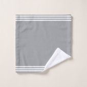 カスタムライトグレイのペンギンとストライプ3つの バスタオルセット (ウォッシュタオル)