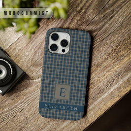 カスタムライトグレー ダークブルー チェッカー柄 iPhone 15 PRO MAXケース