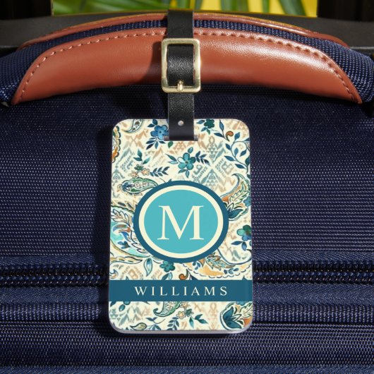 カスタムライトダークブルー白ペイズリーパターン ラゲッジタグ (正面インサイチュ2)