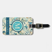 カスタムライトダークブルー白ペイズリーパターン ラゲッジタグ (正面横)