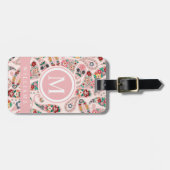 カスタムライトダークベビーピンクペイズリーパターン ラゲッジタグ (正面横)