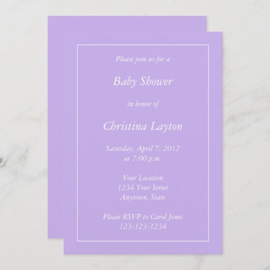 カスタムライトパープルベビーシャワー招待状 招待状 (正面/裏面)