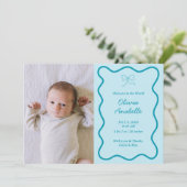 カスタムライトブルーボウウェーブボホコラージベビー誕生 案内状 (スタンド正面)