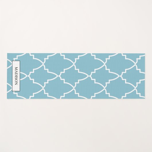 カスタムライトブルーモロッコ格子パターン ヨガマット (正面(横))