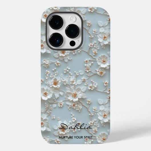 カスタムライトブルー刺繍フローラやる気を起こさせる Case-Mate iPhoneケース (裏面)