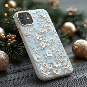 カスタムライトブルー刺繍フローラやる気を起こさせる Case-Mate iPhone 14 PROケース