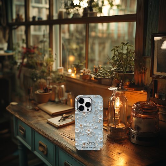 カスタムライトブルー刺繍フローラやる気を起こさせる Case-Mate iPhoneケース