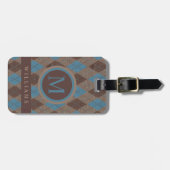 カスタムライトブルー濃い茶色のグレーアーガイルパターン ラゲッジタグ (正面横)