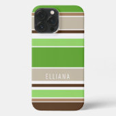 カスタムライムグリーンダークブラウンベージュホワイトストライプホテル iPhoneケース (裏面)