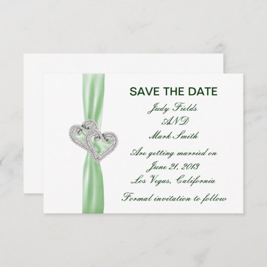 カスタムライムハート日付カードの保存 招待状 (正面/裏面)