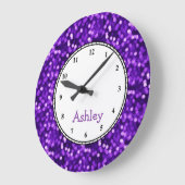 カスタムラウンドパープルスパークル ラージ壁時計 (傾斜)